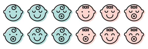 Set baby face simple icons. Varied expressions symbols. vector