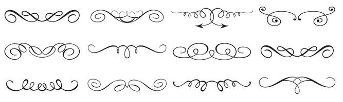 set of calligraphic design elements and page decorations. Elegant collection of hand drawn swirls and curls for your design vector