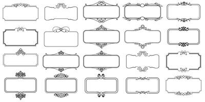 illustration set of decorative vintage frames isolated. Art design border labels. Blank frames template. Graphic retro element vector