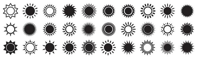 Sun and sunburst icons isolated set on white vector