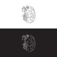 Floral Brain and Flower on a black and white background vector
