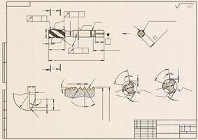 Mechanical engineering drawings on light background. Tap tools, borer. Technical Design. Cover. Blueprint. vector