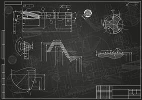 Mechanical engineering drawings on black background. Tap tools, borer. Technical Design. Cover. Blueprint. vector
