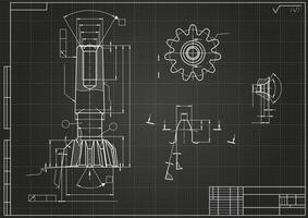 Mechanical engineering drawings on black background. Tap tools, borer. Technical Design. Cover. Blueprint. vector