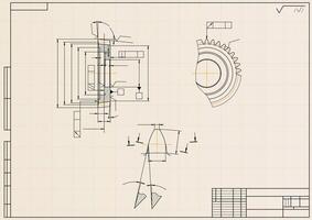 Mechanical engineering drawings on light background. Gear cutting tool. Technical Design. Cover. Blueprint. vector