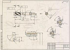 Mechanical engineering drawings on light background. Tap tools, borer. Technical Design. Cover. Blueprint. vector