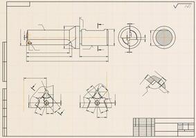 Mechanical engineering drawings on light background. Tap tools, borer. Technical Design. Cover. Blueprint. vector