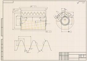 Mechanical engineering drawings on light background. Cutting tools, milling cutter. Technical Design. Cover. Blueprint. vector