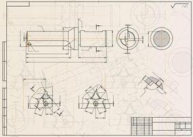 Mechanical engineering drawings on light background. Tap tools, borer. Technical Design. Cover. Blueprint. vector