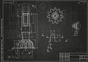 Mechanical engineering drawings on black background. Tap tools, borer. Technical Design. Cover. Blueprint. vector