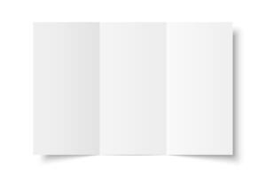 white blank vertical three panel roll fold opened on white background. Trifold, leaflet, brochure, booklet, flyer or invitation card mockup. Mock up front side isolated. 3D illustration vector