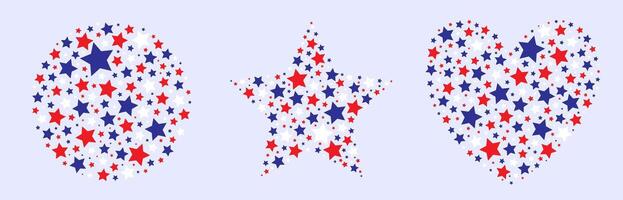Visually striking design with red, white and electric blue stars forming geometric circle, star and heart shapes creating a bold and patriotic pattern vector
