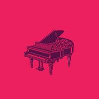 Striking illustration of a grand piano set against a vibrant pink background. Ideal for designs related to music, instruments, classical, jazz, and creative arts. vector