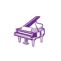 Purple illustration of a grand piano isolated on a white background. Useful for music education, piano lessons, and musical instrument graphics. vector