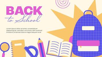 Back to school abstract background with backpack and studying supplies. Modern design template. illustration vector