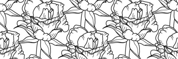 Outline rose seamless pattern. floral horizontal background. Doddle hand drawn rose flower. Design concept for fabric design, textile print, wrapping paper or web site. line illustration vector