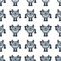 seamless pattern pixel robot with 3 different styles with outline vector