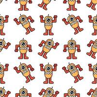 pixel robot seamless pattern with outline vector