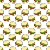 burger illustration and outline seamless pattern vector
