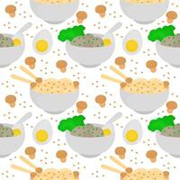seamless pattern of noodles and eggs, and noodles and meatballs vector