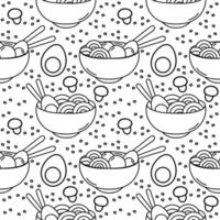seamless pattern hand drawn of noodles and eggs, and noodles and meatballs redesign vector