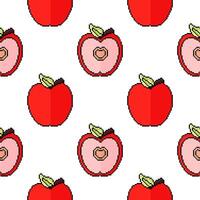 pixel apple seamless pattern with outline vector