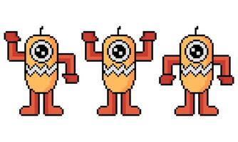 pixel robot with 3 different styles with outline vector