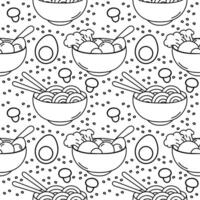 seamless pattern hand drawn of noodles and eggs, and noodles and meatballs vector