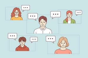 conference of people on internet to agree on business project or joint training at webinar vector