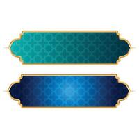 Set of luxury golden arabic islamic banner pattern title frame text box background vector