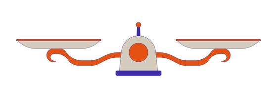 Balance scales 2D cartoon object. Equality equilibrium equipment libra isolated flat element white background. Judge righteousness. Legal system. Measure comparison color spot illustration vector