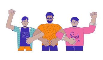 Resistance protest cartoon flat illustration. Multicultural men together demonstration 2D characters isolated on white background. Diverse male demonstrators raised hands scene color image vector