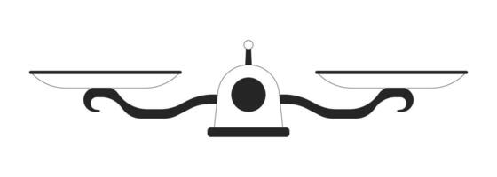 Balance scales black and white 2D line object. Equality equilibrium equipment libra isolated outline item. Judge righteousness. Measure comparison monochromatic flat spot illustration vector