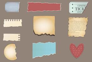 Retro style torn paper sheets. Scrapbook elements set. vector