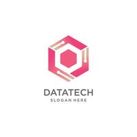 Data logo with hexagonal shape premium vector