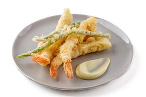 shrimp baked in batter on a white background studio shooting 8 photo