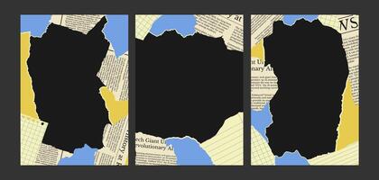 Set of poster with frame torn piece paper and note. Border wallpaper background. Collage art with vintage paper element. vector
