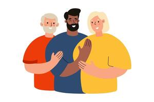 Three Diverse Friends Smiling Together in Colorful Attire vector