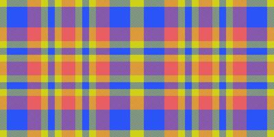 Aged plaid background fabric, indigo tartan seamless. Store textile check texture pattern in blue and lime colors. vector