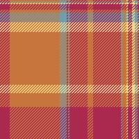 Tailor tartan texture, warp pattern check textile. Daisy plaid background seamless fabric in orange and red colors. vector