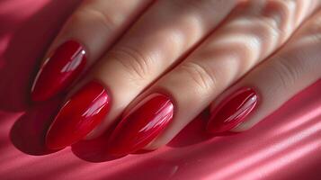 Beautiful female hands with red nail design. Manicure. Manicure design concept. photo