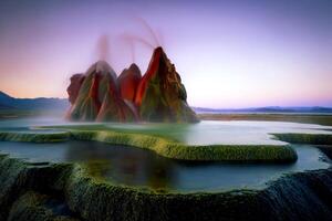 USA, Nevada, Black Rock Desert, Fly Geyser a rainbow of colors photo
