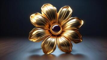 Close-up of a luxurious 3D golden flower petal on a dark background. Romantic background for wedding and engagement concepts. AI-Generated photo