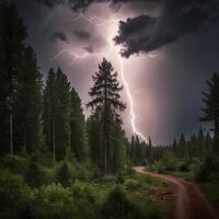 Cloudy Thunder Thunderstorm lightning bolt in the forest photo