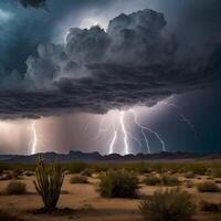 Cloudy Thunder Thunderstorm lightning bolt in the desert photo