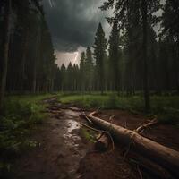 Cloudy Thunder Thunderstorm lightning bolt in the forest photo