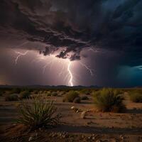 Cloudy Thunder Thunderstorm lightning bolt in the desert photo