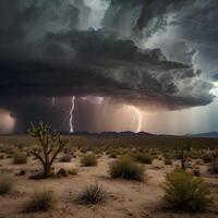 Cloudy Thunder Thunderstorm lightning bolt in the desert photo