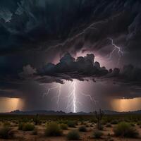 Cloudy Thunder Thunderstorm lightning bolt in the desert photo