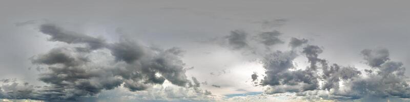 gray sky hdri 360 panorama with dark cloud before storm in seamless projection with zenith for use in 3d graphics as skydome or edit drone panoramas for sky replacement photo
